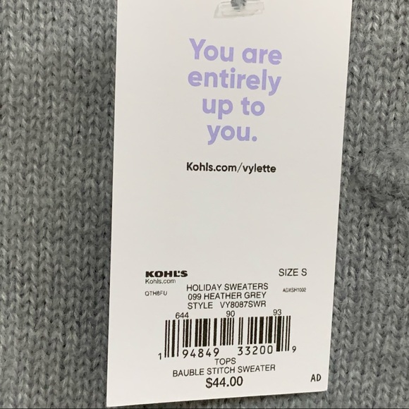 Vylette Heather Gray Bauble Stitch Pom Pom Sweater Junior M - Picture 9 of 14